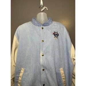 Vintage UltraClub Varsity Jacket Men 2XL Blue Denim Snap Button Claudio Wharf NY